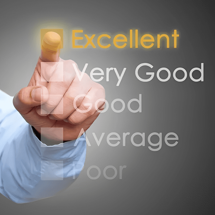Hand selecting "Excellent" from rating options